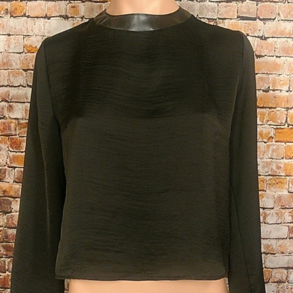 Tops - Crop Blouse with Vegan Leather Trim M